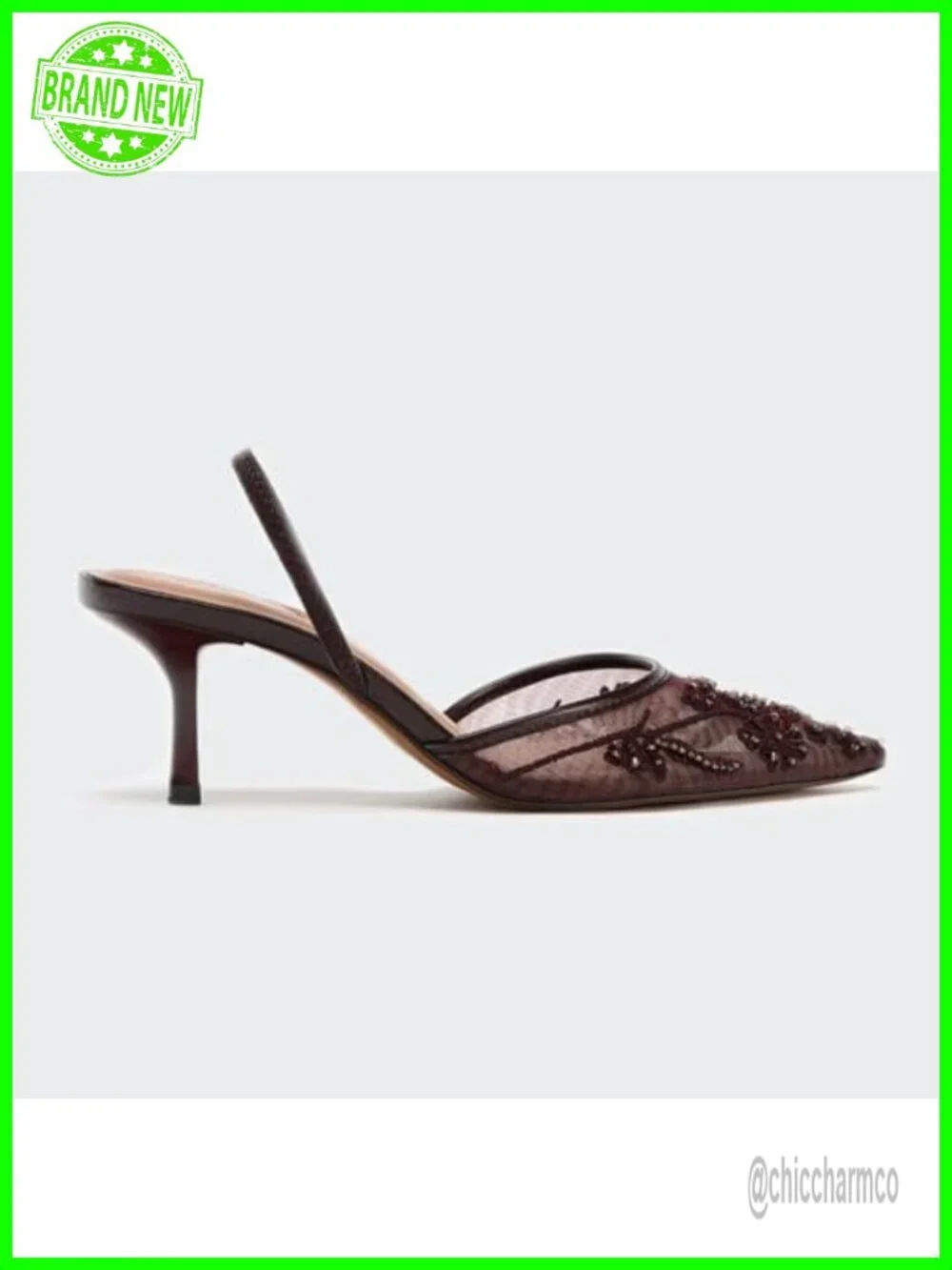 Embroidered Slingback Kitten Heels Pointed Toe Backless Bridal Dress Pumps